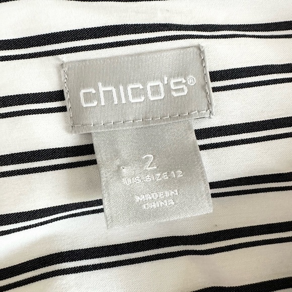 chico’s Blue White striped 1/4 button up shirt ruffle sleeves Size 2 US 12/L - Picture 4 of 9